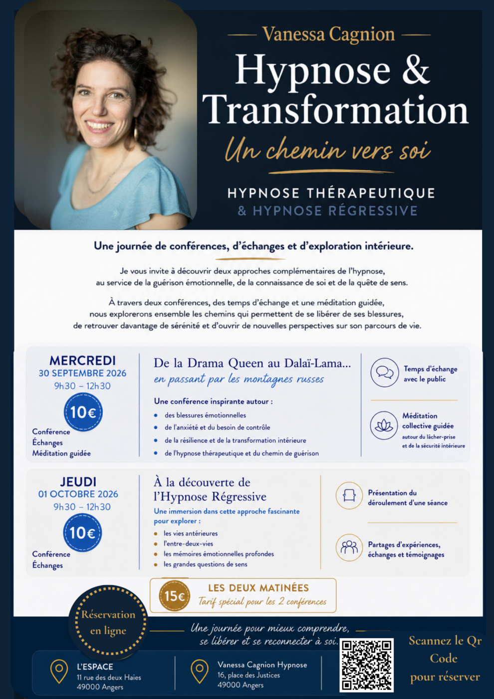 Conférence/découverte Hypnose matin Atelier hypnose après-midi
